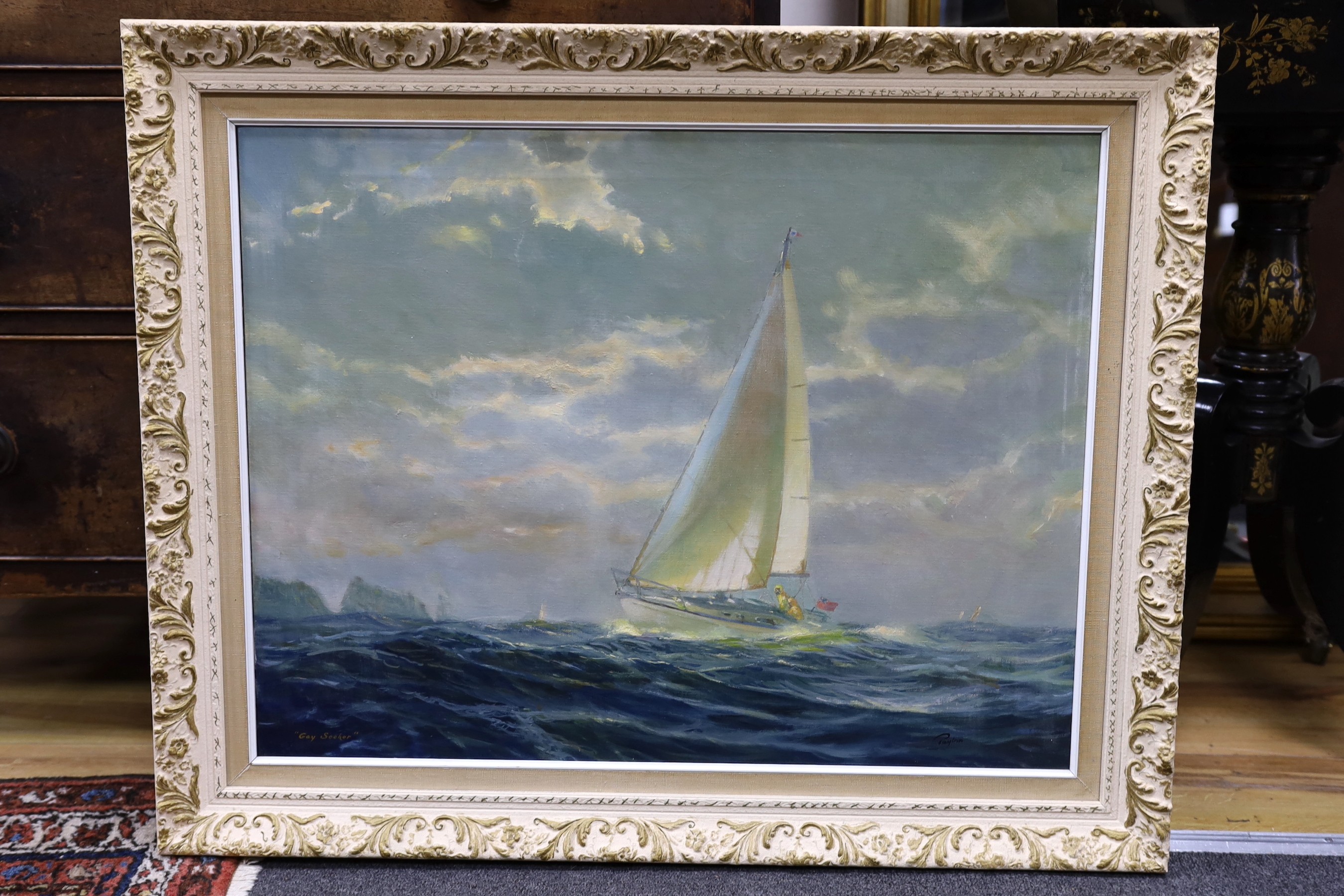 Payton, oil on canvas, 'Gay Seeker' - yacht at sea, signed, 49 x 65cm.